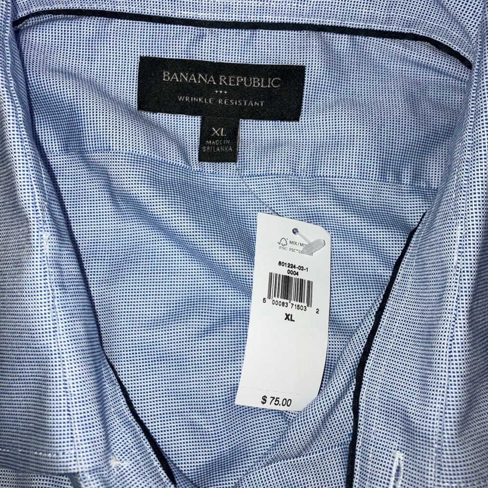 Mens Banana Republic NEW wrinkle resistant button front shirt sz XL blue cotton - Picture 5 of 5
